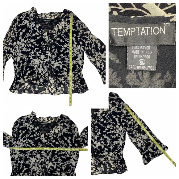 TEMPTATION Black & White Tie Waist L/S Blouse - Picture 11 of 11